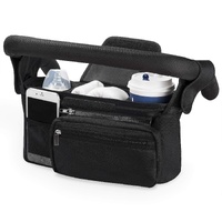 Black Universal Stroller Organiser Caddy with Insulated Cup Holders and Detachable Wristlet
