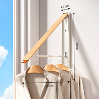 1 Pack White and Brown Wall Mounted Foldable Clothes Hanger Rack - Retractable Space Aluminium Drying Airer for Laundry & Balcony - Screw Mount Hardwa