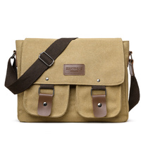 Dark Kahaki Vintage Canvas Messenger Bag Men Crossbody Satchel Durable Shoulder Bag for Work and Travel Multi Pocket Casual Daypack