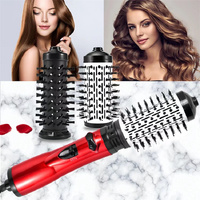 2-in-1 Red Automatic Rotating Hot Air Styler(38/50mm Curling Barrel) - Multifunctional Hair Dryer Brush, Straightener & Curler with 3 Heat Settings an