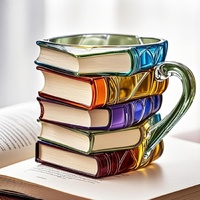 3D Book Stack Resin Mug with Spoon Creative Library Bookshelf Design Coffee Cup Unique Gift for Book Lovers and Writers(style B)