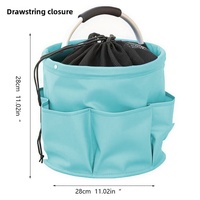 Sky Blue Multi-Function Collapsible Storage Basket with Drawstring Closure Portable Cleaning Caddy and Picnic Organiser Bag with Multiple Pockets