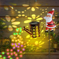 Colorful lights Solar Powered Santa Claus Garden Stake Light with Metal Watering Can - Colourful LED Waterfall Effect - Outdoor Christmas Decoration f