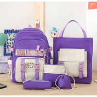 5 Piece Aesthetic School Backpack Set Purple Oxford Fabric Fits 14 Inch Laptop