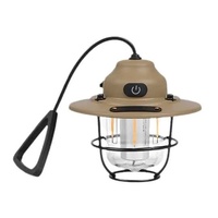 Retro LED Camping Lantern Rechargeable Pinecone Light Dimmable 4 Modes IPX4 Waterproof Hanging Tent Lamp for Outdoor Hiking Fishing Khaki