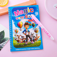 2 PCS Magic Water Colouring Book Reusable Mess Free Painting Set Space Astronaut and Cartoon Puppy Themes with Refillable Water Pens for Kids Travel A