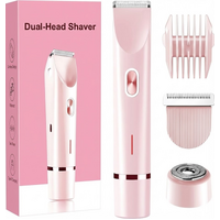 2-in-1 Electric Lady Shaver & Bikini Trimmer Dual Head Waterproof Wet & Dry Body Hair Remover Cordless Razor for Face Legs Underarms Pink