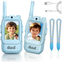 2-Pack Mini Wireless Video Intercom Set for Children(Blue) - Educational and Interactive Dual-Frequency Walkie Talkie Toy for Playtime