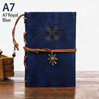 2-Pack A7 Nautical Vintage PU Leather Student Notebook - Pirate Style Strapped Diary with 150 Pages of Refillable Kraft Paper(Royal Blue)