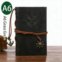 2-Pack A6 Nautical Vintage PU Leather Student Notebook - Pirate Style Strapped Diary with 150 Pages of Refillable Kraft Paper(Grass Green)