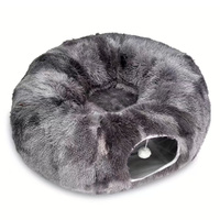 2-in-1 Dark Grey Tie-Dye Donut-Shaped Cat Tunnel Bed -  Spacious 85cm Pet Play Tunnel & Lounger, Durable Fabric for Cats & Kittens
