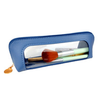 2-Pcs Blue Transparent Makeup Brush Case – Portable Zippered Cosmetic Pouch with Clear Window for Travel and Daily Use in Australia