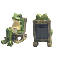 Solar Powered Rocking Chair Frog Garden Statue Resin Animal Sculpture with LED Glowing Cup for Patio Backyard Landscape Charming Decor for Local Homes