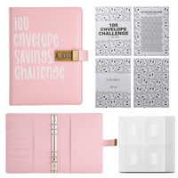 100 Envelope Savings Challenge Binder with Password Lock A5 Cash Stuffing Budget Planner Book Money Organizer for Couples (Pink)