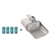 2-in-1 Cat Litter Scoop with Integrated Waste Bin & 4 Rolls Refill Bags Detachable Sifter Shovel Anti-Reflux Baffle Grey