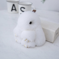 Fluffy Mini Rex Rabbit Fur Keychain Cute Bunny Bag Charm - Soft Plush Animal Doll Key Ring for Car Keys & Handbags - White