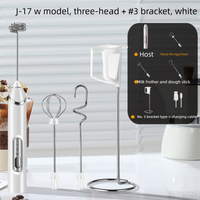 Rechargeable 3-in-1 Milk Frother Set with Metal Stand - Handheld Electric Whisk, Egg Beater & Mixing Hook - 3 Speed Foam Maker for Coffee, Lattes & Ba