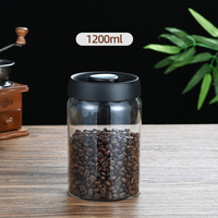 1200ml Large Vacuum Sealed Glass Canister - One-Press Airtight Food Storage Jar - High Borosilicate Coffee Bean Container & Pantry Organiser (Black Li