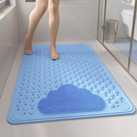Blue Eco-Friendly Bath Mat with Massage Points - Anti-Slip Suction Cup Safety Bathroom Rug (M Size 75.5X44x2 CM)