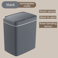 Black Intelligent Dual-Sensor Trash Can (Hand-Wave & Knee-Bend) - Slim-Fit Touchless Rechargeable Bin for Bathroom & Kitchen
