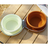 Brown-yellow Portable Collapsible Double Pet Bowls for Dogs and Cats - 2x 450ml Food Grade Silicone Travel Feeder with Zippered Paw Carrying Case - Li