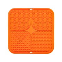 2PCS Orange 20 x 20 cm Silicone Pet Lick Mat | Multi-Zone Slow Feeder Pad with Suction Cups | Anxiety Relief Dog & Cat Bowl
