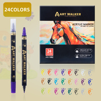 24-Colour Dual Tip Acrylic Paint Pens - Quick-Dry Waterproof Markers for Kids' Art & Crafts, Rock Painting