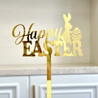 10-Piece Set of Elegant Easter Cake Toppers – Gold Acrylic "Happy Easter" Decorations with Bunny & Egg Designs, Perfect for Party Cakes and Festive Ta