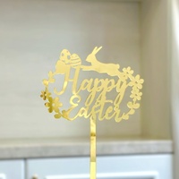 10-Piece Set of Elegant Easter Cake Toppers – Gold Acrylic "Happy Easter" Decorations with Bunny & Egg Designs, Perfect for Party Cakes and Festive Ta