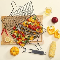 180° Foldable Stainless Steel BBQ Grilling Net Basket with Storage Bag & Secure Lock - Fish, Chicken Wings & Vegetable Barbecue Mesh Clip