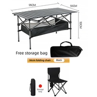 95CM Black Portable Folding Egg Roll Camping Table + 4-Pack 36CM Chairs with Storage Bag & Mesh Net- Heavy-Duty Carbon Steel Picnic Table for 4-6 Peop