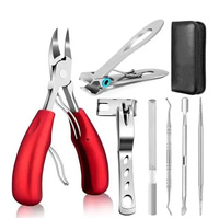 7-Piece Professional Ingrown Toenail Tool Kit - Stainless Steel Precision Pedicure Set with Red Eagle-Nose Clippers & Leather Storage Case