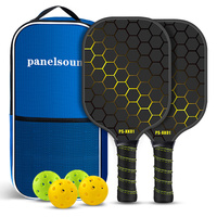 Black and Yellow Lightweight Fiberglass Pickleball Paddle Set - 2 High-Rebound Rackets with PU Comfort Grip, 4 Balls and Carry Bag for Outdoor Play