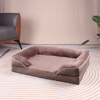 Brown Waterproof Egg-Crate Foam Therapeutic Pet Sofa Bed and Fleece Lounge (L Size 91 x 69 x 17 CM) - Low Entry, High Bolster Support & Zipper Removab