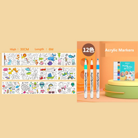 2 Piece- 6M Kids Coloring Scroll Drawing Paper and 12-Color Marker Set, Giant Doodle Art Mural for Wall, Jumbo Coloring Poster Roll,  Creative Art Act