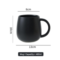 Black Premium Macaron Ceramic Coffee Mug Set - 500ml Large Capacity Belly Cup with Underglaze Finish, Minimalist Nordic Style Porcelain Mug for Coffee