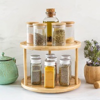 2 Tier Lazy Susan Rotating Bamboo Spice Rack Kitchen Shelf
