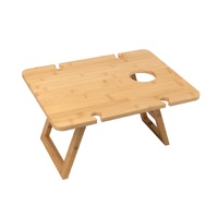 Bamboo Foldable Picnic Table Tray Wine Glass Holders