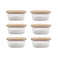 6 Piece Medium Bamboo Food Containers with Glass & Lids