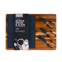 Clevinger Acacia Wood Slate Cheese Board with Knife Set