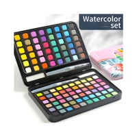 60pc Watercolour Paint Set with Brush & Metal Case - Pink