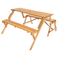 VEVOR 2-in-1 Wooden Picnic Table Bench Foldable Outdoor Dining Set Brown