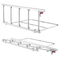 Foldable Bed Rail for Elderly, 122 cm Bedside Assist Rail with Fixing Strap, Adjustable Height Pipe Bedside Cane, High-Strength Metal Senior Bed Bar, 