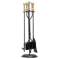 Fireplace Tool Set, 5 PCS Fire Tool Set and Holder with Five-Prong Stand, Tongs, Ash Shovel, Brush, Fire Place Poker, Wrought Iron Fireplace Accessori