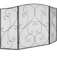 VEVOR Fireplace Screen 3-Panel 122x76.7cm Iron Mesh Spark Guard Black