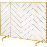 980x758MM Fireplace Screen 1-Panel Iron Mesh Spark Guard Modern Gold