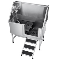 VEVOR 127cm Stainless Steel Dog Grooming Bath Tub w/ Stairs & Water Filter