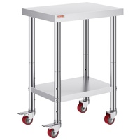 VEVOR 24x18x34 Inch Stainless Steel Work Table with Wheels & Brake
