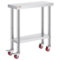 30x12x34 Inch Stainless Steel Work Table 3-Stage Adjustable Shelf with 4 Wheels Heavy Duty Commercial Food Prep Worktable with Brake for Kitchen Prep 