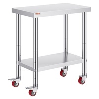 VEVOR 30x18x34 Inch Stainless Steel Work Table with Wheels & Brake